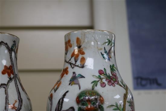 A pair of 19th century Chinese famille rose vases height 20cm